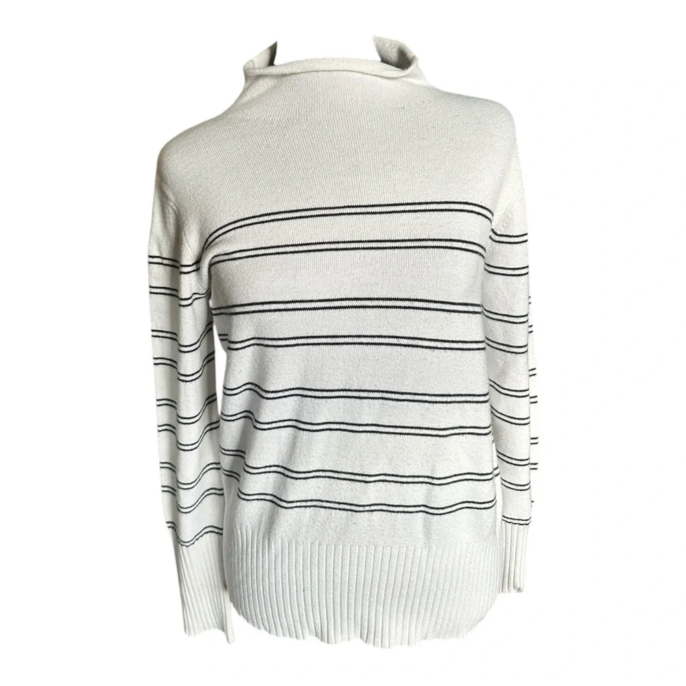 French Connection Babysoft Stripe Funnel Neck Sweater Black White Size M